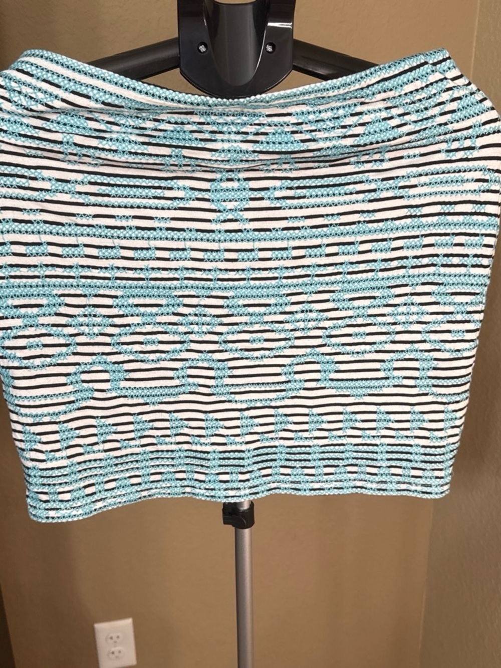 THML Aqua & White Striped Crochet Crop Top